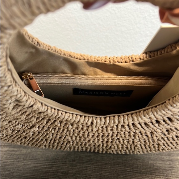 Madison West Tan Woven Hobo Bag with Orange and Black Scarf - Picture 5 of 9